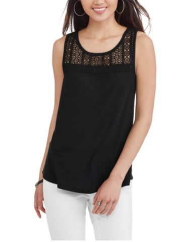 Juniors' Lattice Back Lace Yoke Tank