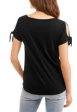 Juniors' Side Tie Sleeve T-Shirt With Necklace